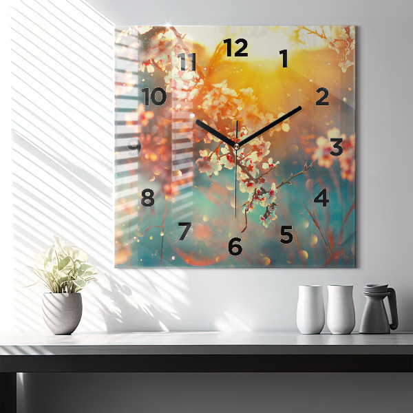 Square wall clock Spring flowers