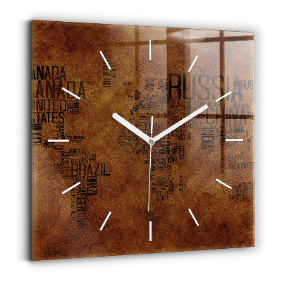Square wall clock Map and country names