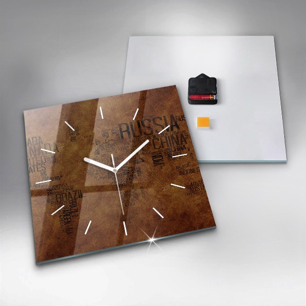 Square wall clock Map and country names