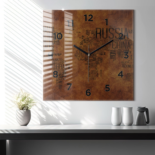 Square wall clock Map and country names
