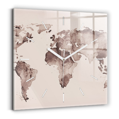 Square wall clock Watercolor world map