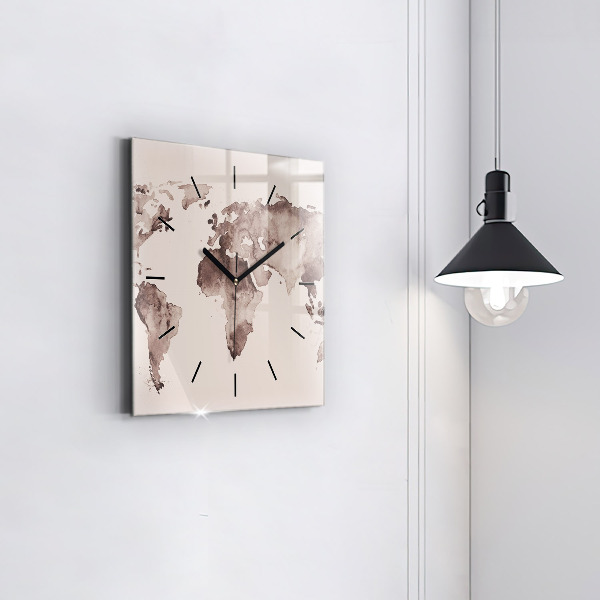 Square wall clock Watercolor world map