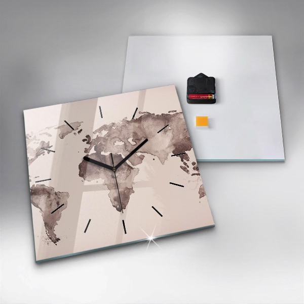Square wall clock Watercolor world map