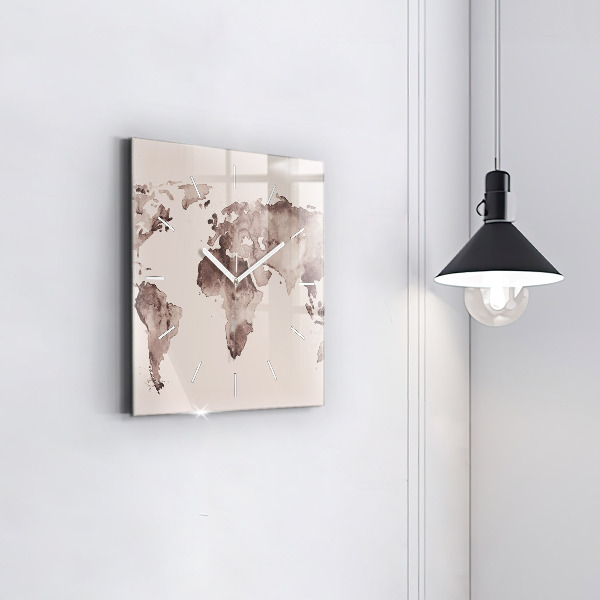 Square wall clock Watercolor world map