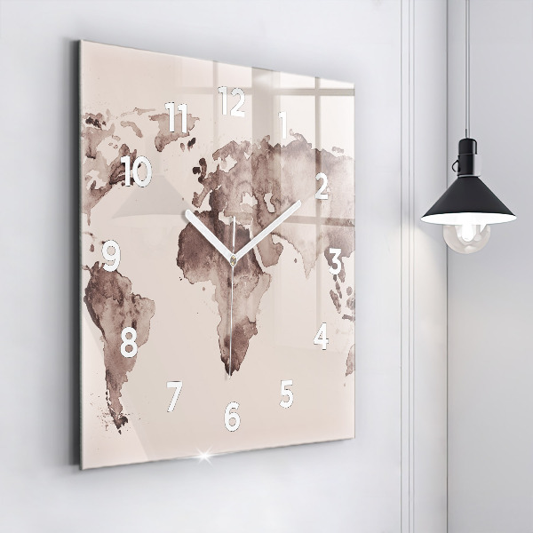 Square wall clock Watercolor world map