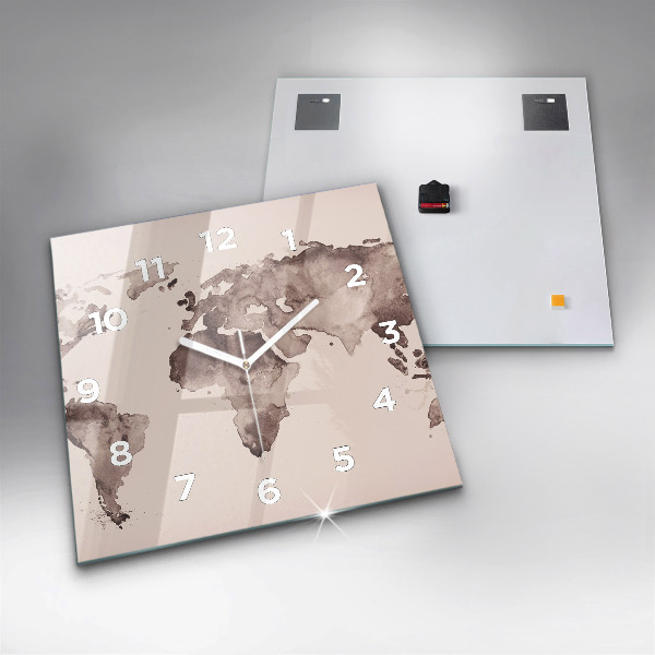 Square wall clock Watercolor world map