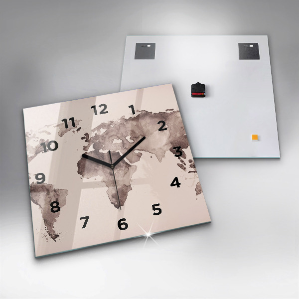 Square wall clock Watercolor world map