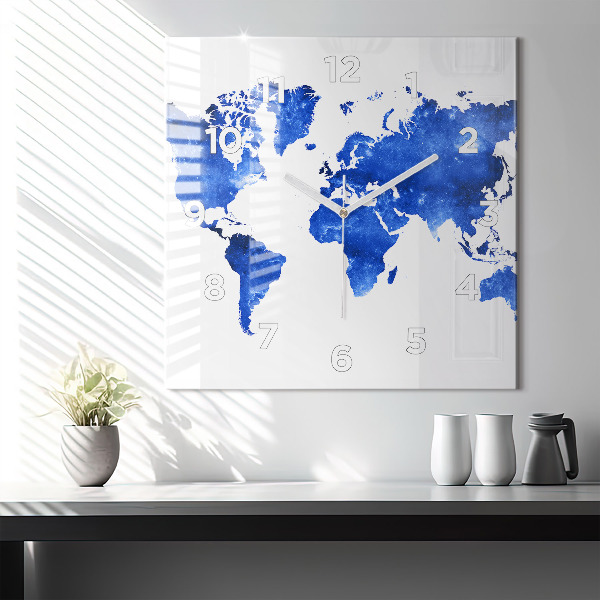 Square wall clock Space world map