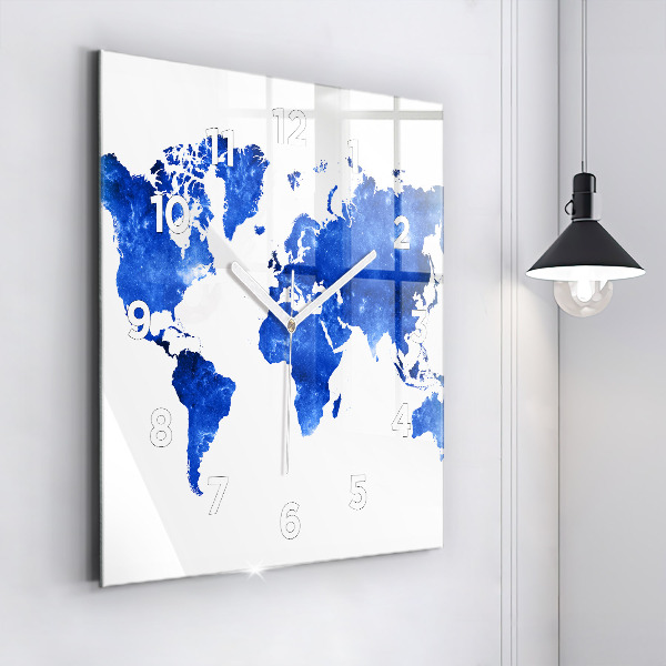 Square wall clock Space world map
