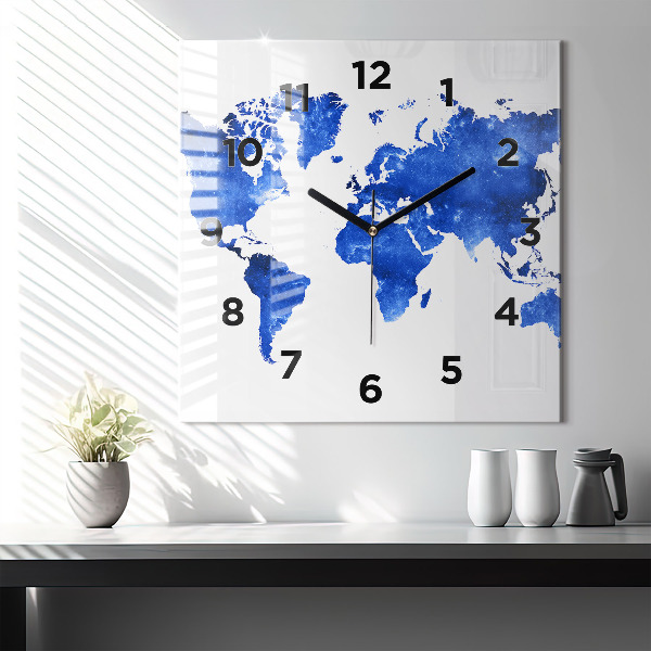Square wall clock Space world map