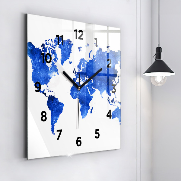Square wall clock Space world map