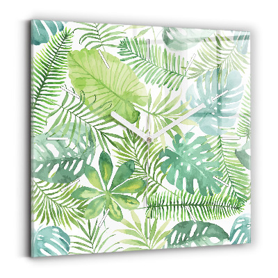 Square wall clock Green leaves