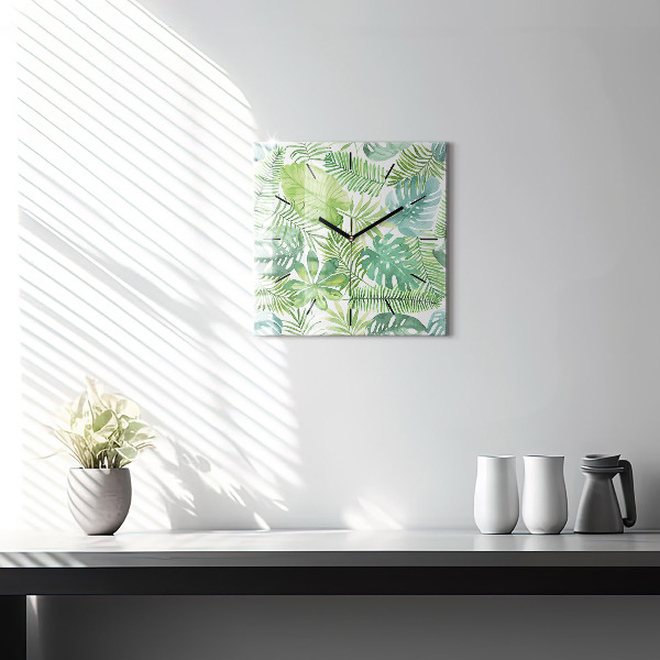 Square wall clock Green leaves