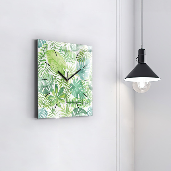 Square wall clock Green leaves