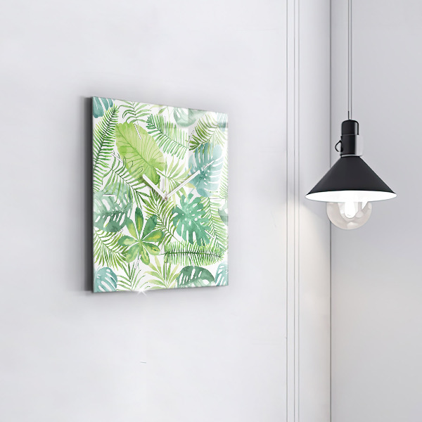 Square wall clock Green leaves