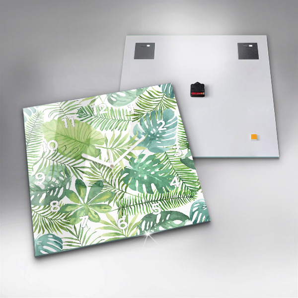 Square wall clock Green leaves