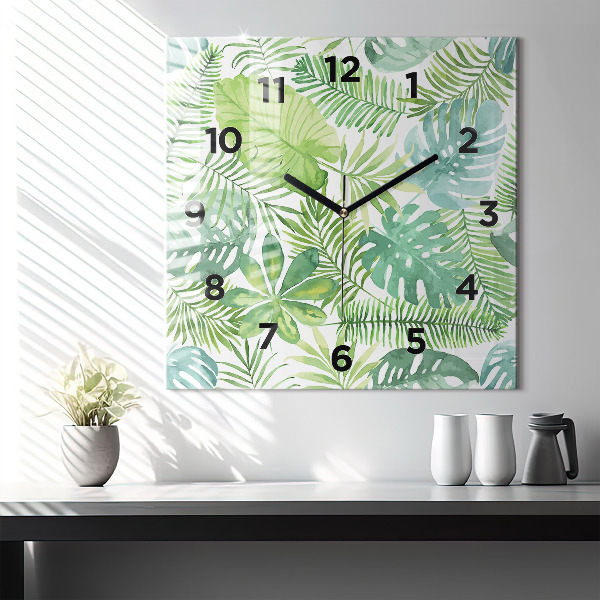 Square wall clock Green leaves