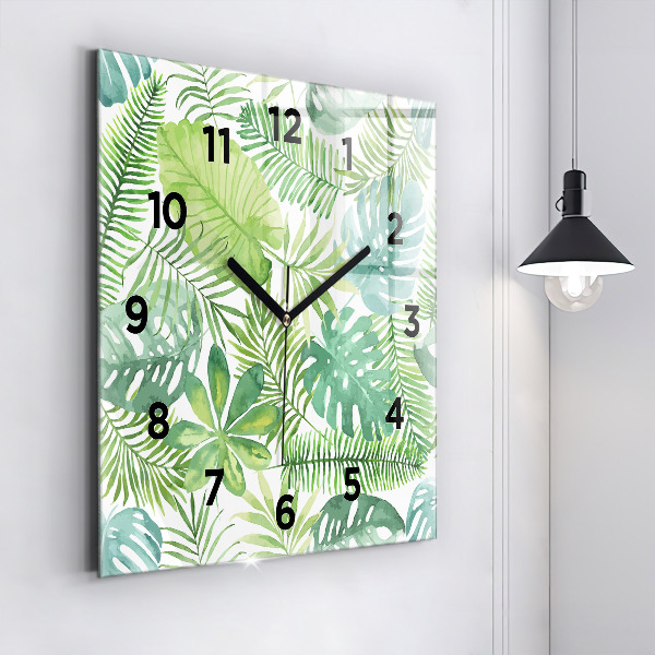 Square wall clock Green leaves