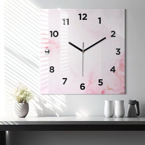 Square wall clock Blooming flowers