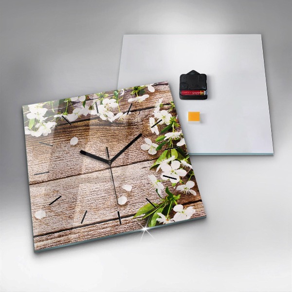 Square wall clock Flowers on wood