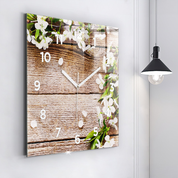 Square wall clock Flowers on wood