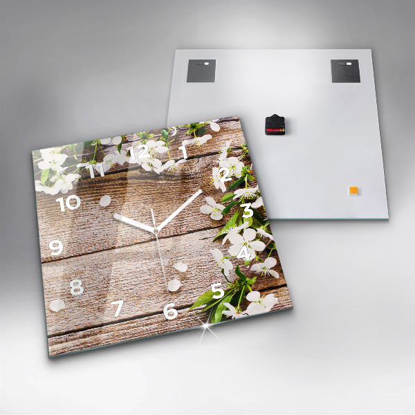 Square wall clock Flowers on wood
