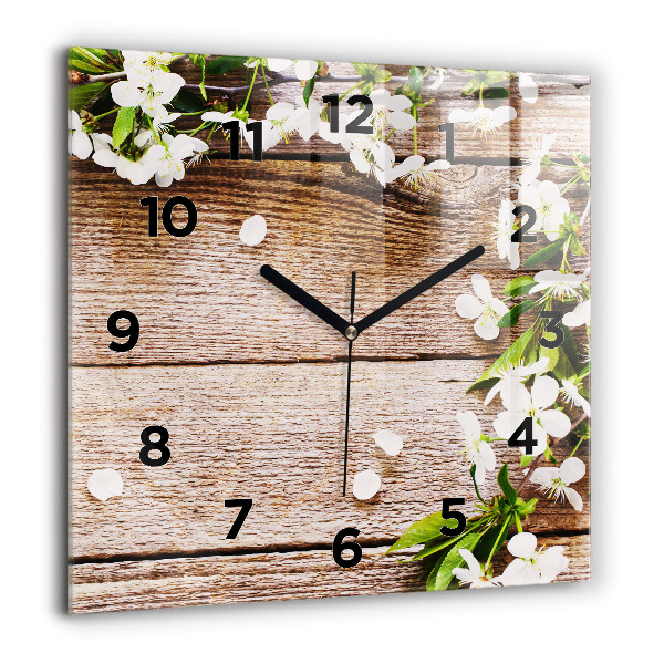 Square wall clock Flowers on wood