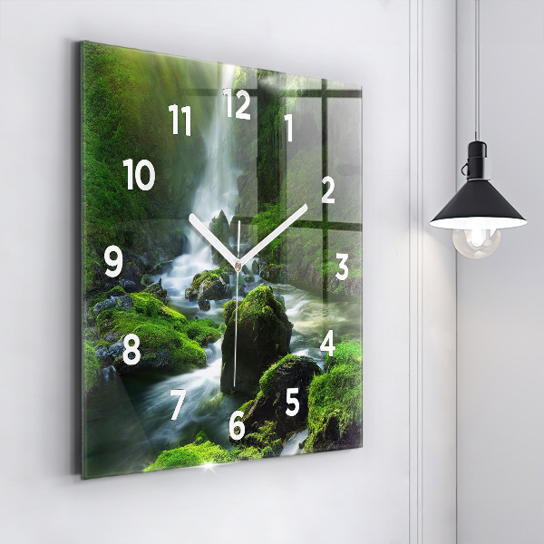 Square wall clock Waterfall and rocks