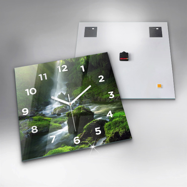 Square wall clock Waterfall and rocks