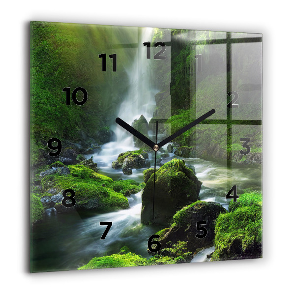 Square wall clock Waterfall and rocks