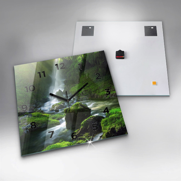 Square wall clock Waterfall and rocks