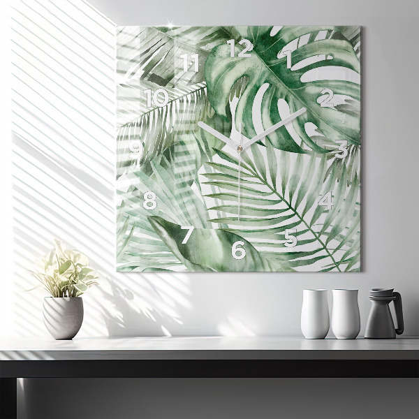 Square wall clock Painted plant leaves