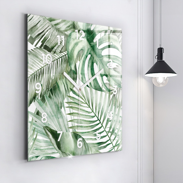 Square wall clock Painted plant leaves
