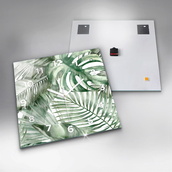 Square wall clock Painted plant leaves