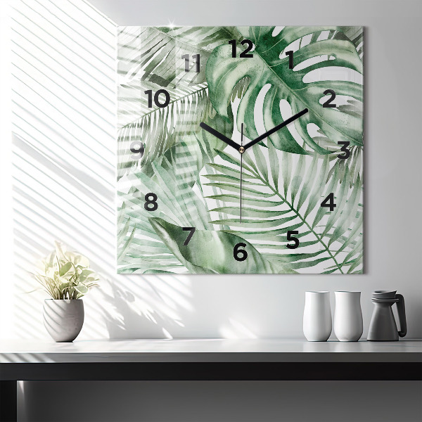 Square wall clock Painted plant leaves