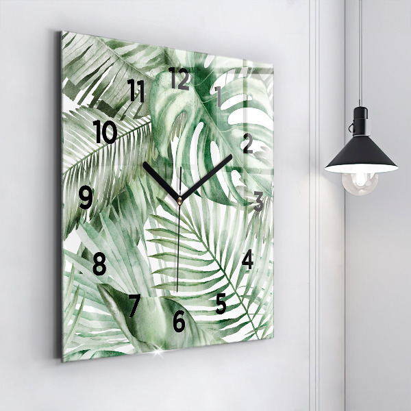 Square wall clock Painted plant leaves
