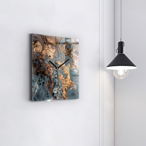 Square wall clock Marble gold abstract