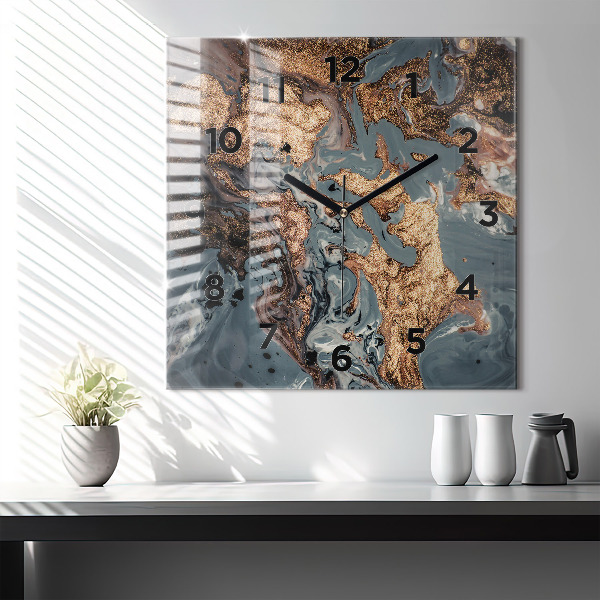 Square wall clock Marble gold abstract