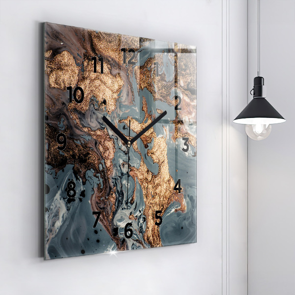 Square wall clock Marble gold abstract