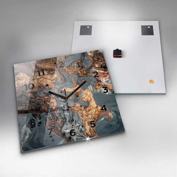 Square wall clock Marble gold abstract