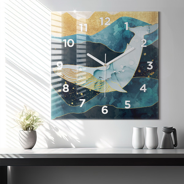 Square wall clock Abstract whale