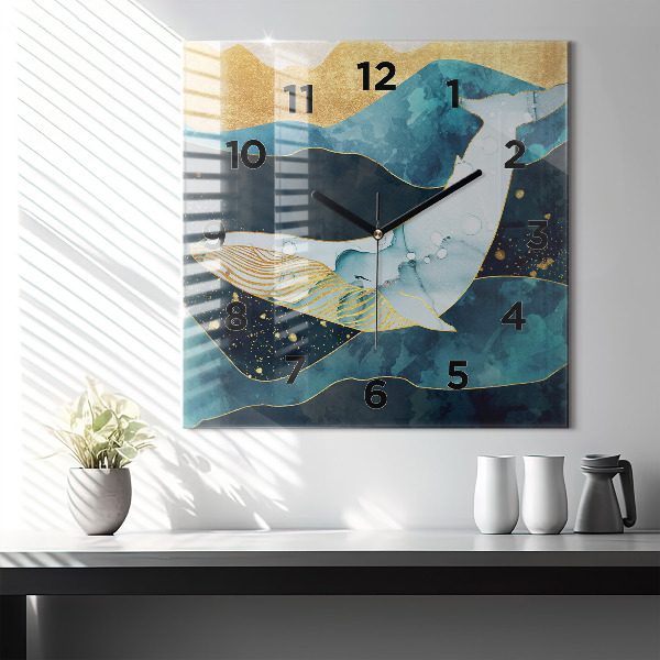 Square wall clock Abstract whale