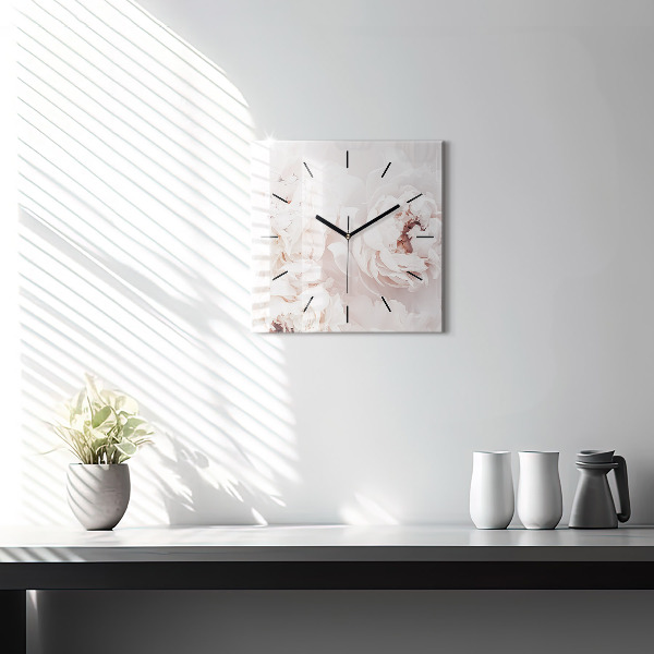 Square wall clock Peony flowers