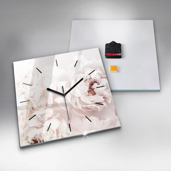 Square wall clock Peony flowers