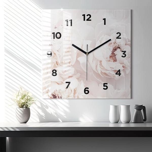 Square wall clock Peony flowers