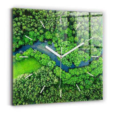 Square wall clock River in the forest