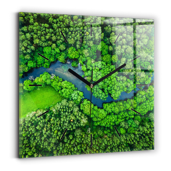 Square wall clock River in the forest