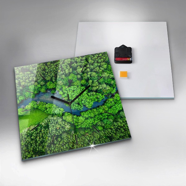 Square wall clock River in the forest