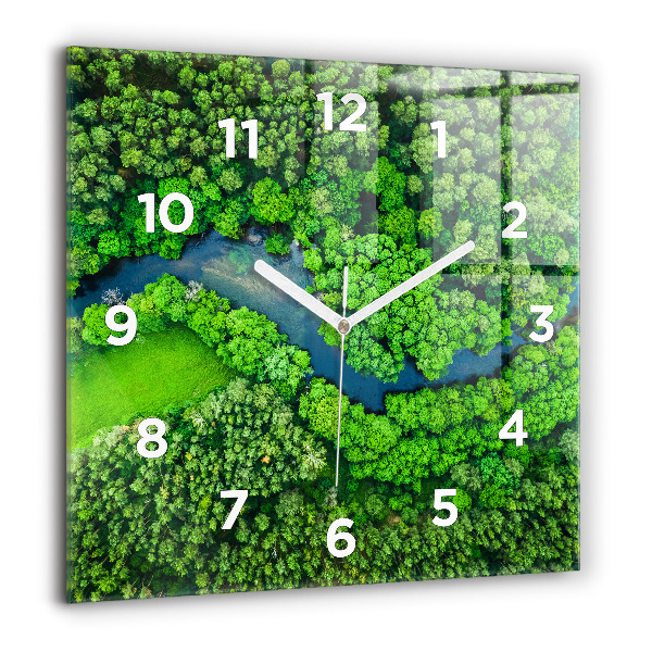 Square wall clock River in the forest