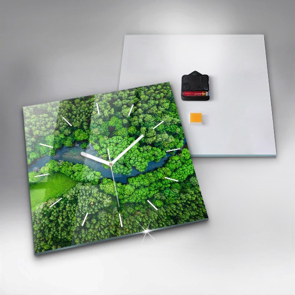 Square wall clock River in the forest